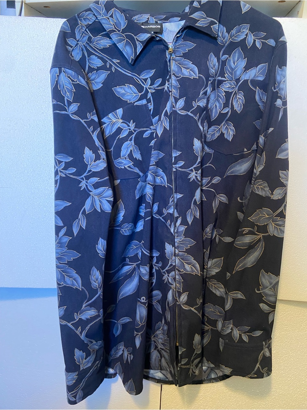 SAG HARBOR Floral Button Down Top Blue & Black Size 16